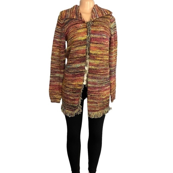 3/$30 🍂 Ponsesa Retro Multicolored Boho Fringe Open Front Duster Cardigan - Picture 2 of 11